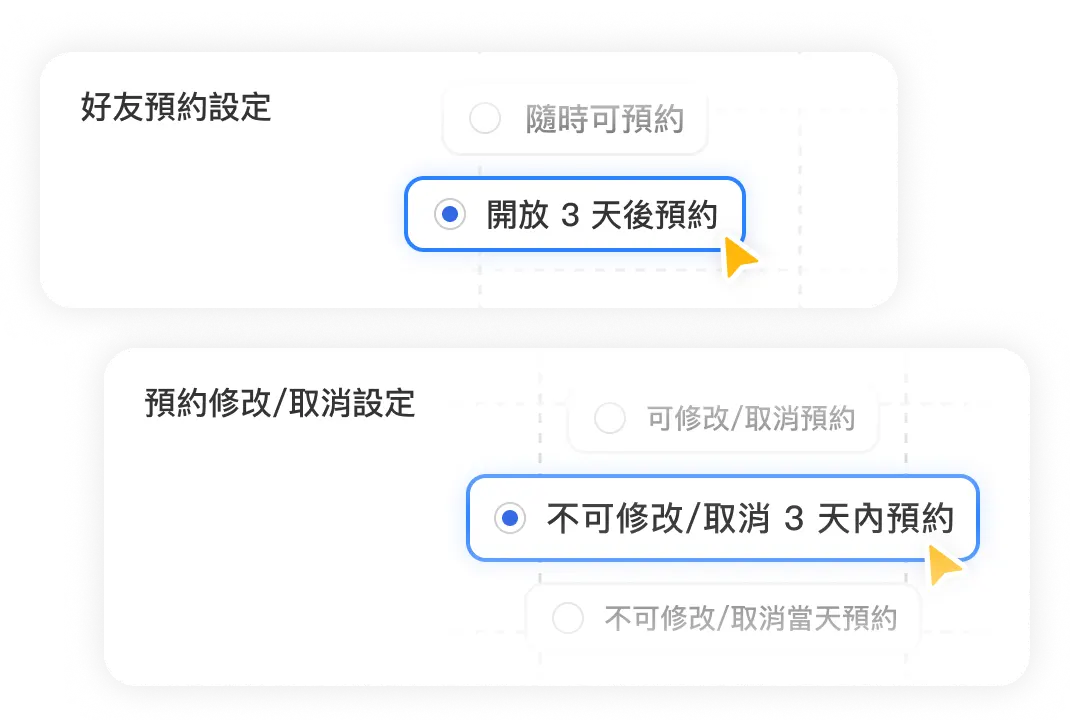彈性自訂預約限制，避免臨時預約、改期
